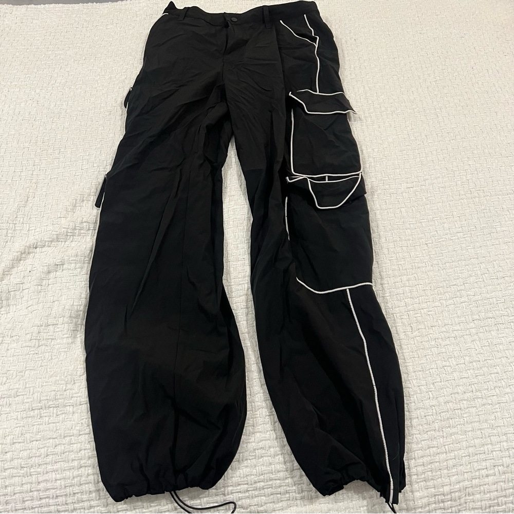 American Bazi Black Cargo Jogger Pants Reflective Trim Size M